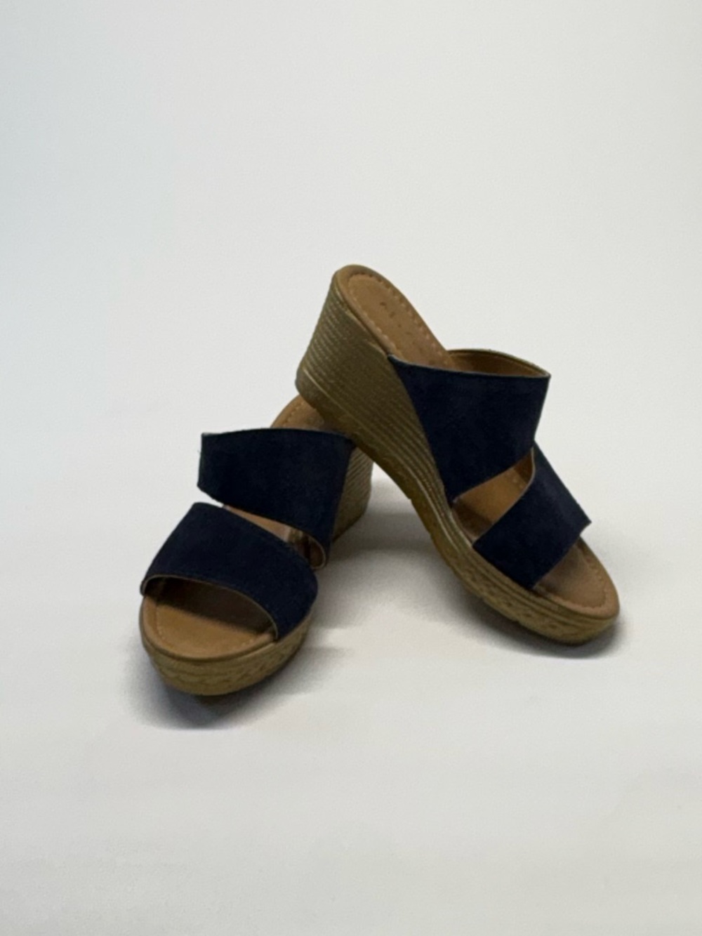 Mariella Made in Italy Navy Blue Suede Wedge Slide Sandals - Size 9M / 40